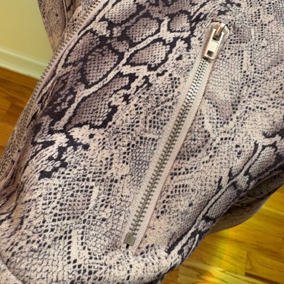HAVE Los Angeles Snakeskin Print Cropped Moto Jacket Brown Tan Large - Picture 5 of 6